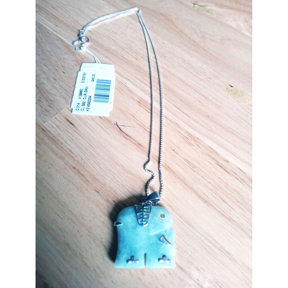 Jade Elephant Pendant Necklace Marked 925 Sterling Silver Green Carved Jadeite